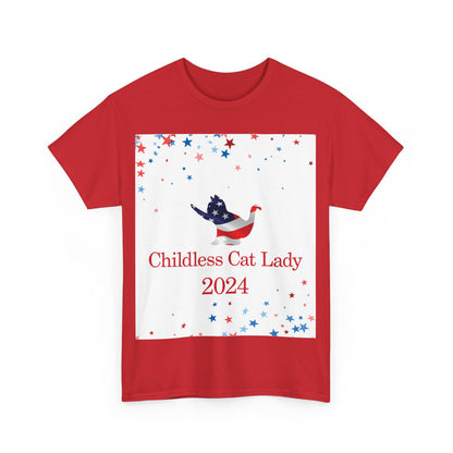 Red Childless Cat Lady 2024 US Election Heavy Cotton Tee