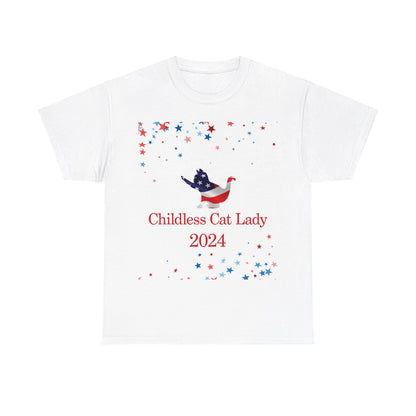 Red Childless Cat Lady 2024 US Election Heavy Cotton Tee