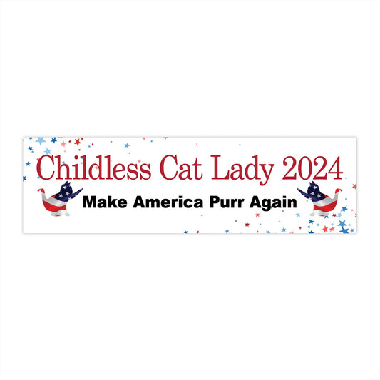 Red Childless Cat Lady 2024 US Election Make America Purr Again Stars Bumper Sticker