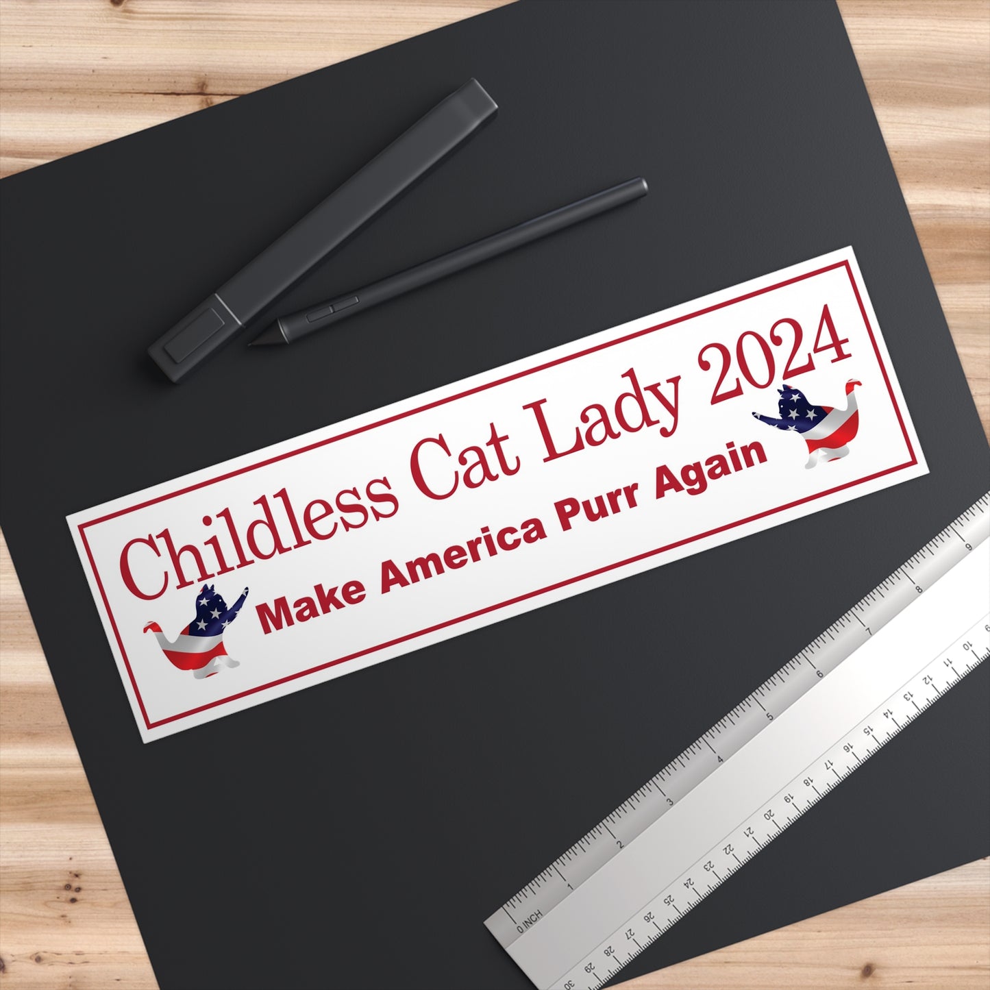 Red Childless Cat Lady 2024 US Election Make America Purr Again Bumper Sticker