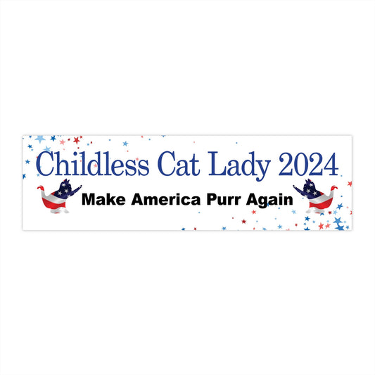 Blue Childless Cat Lady 2024 US Election Make America Purr Again Stars Bumper Sticker