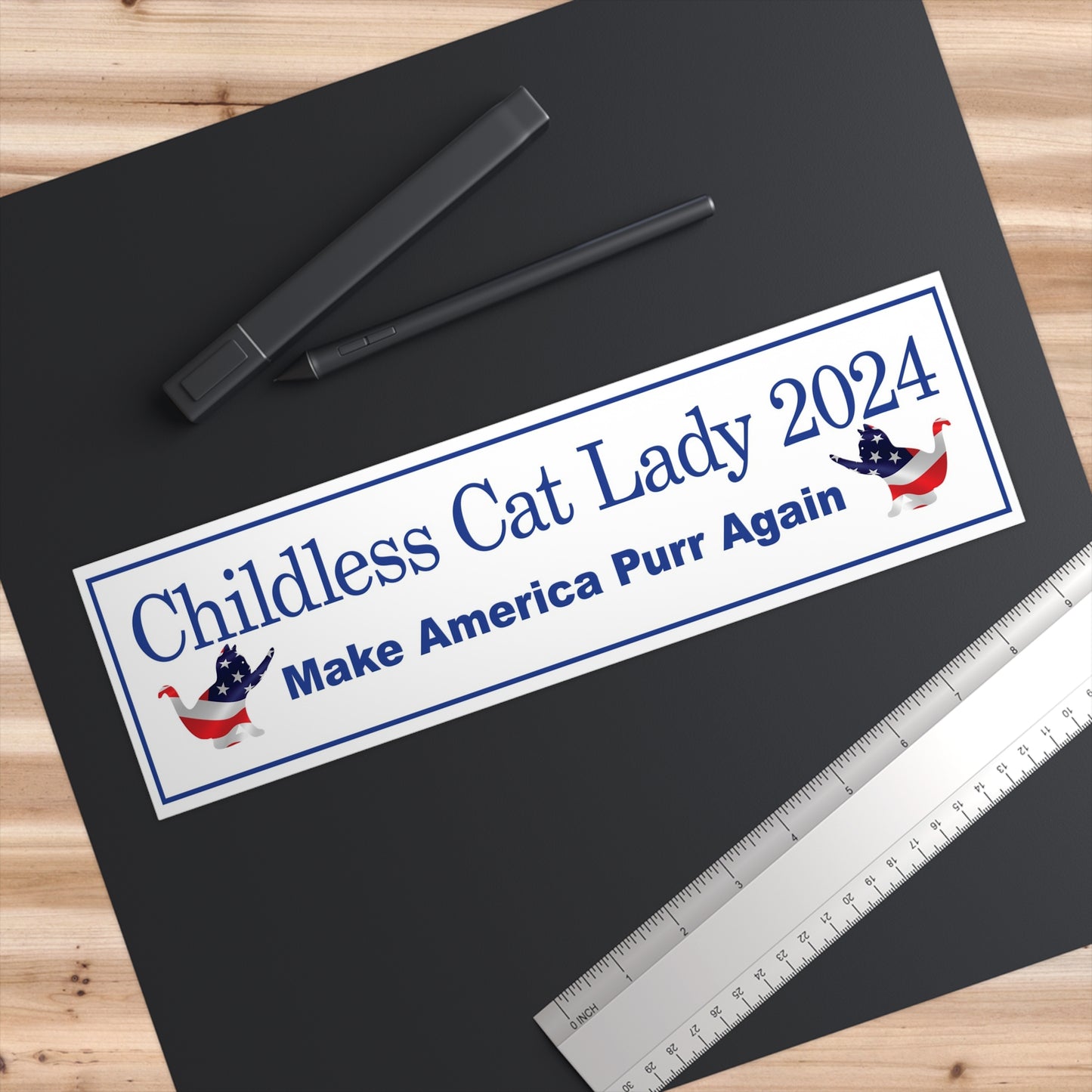 Blue Childless Cat Lady 2024 US Election Make America Purr Again Bumper Sticker