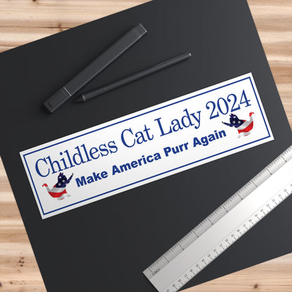 Blue Childless Cat Lady 2024 US Election Make America Purr Again Bumper Sticker