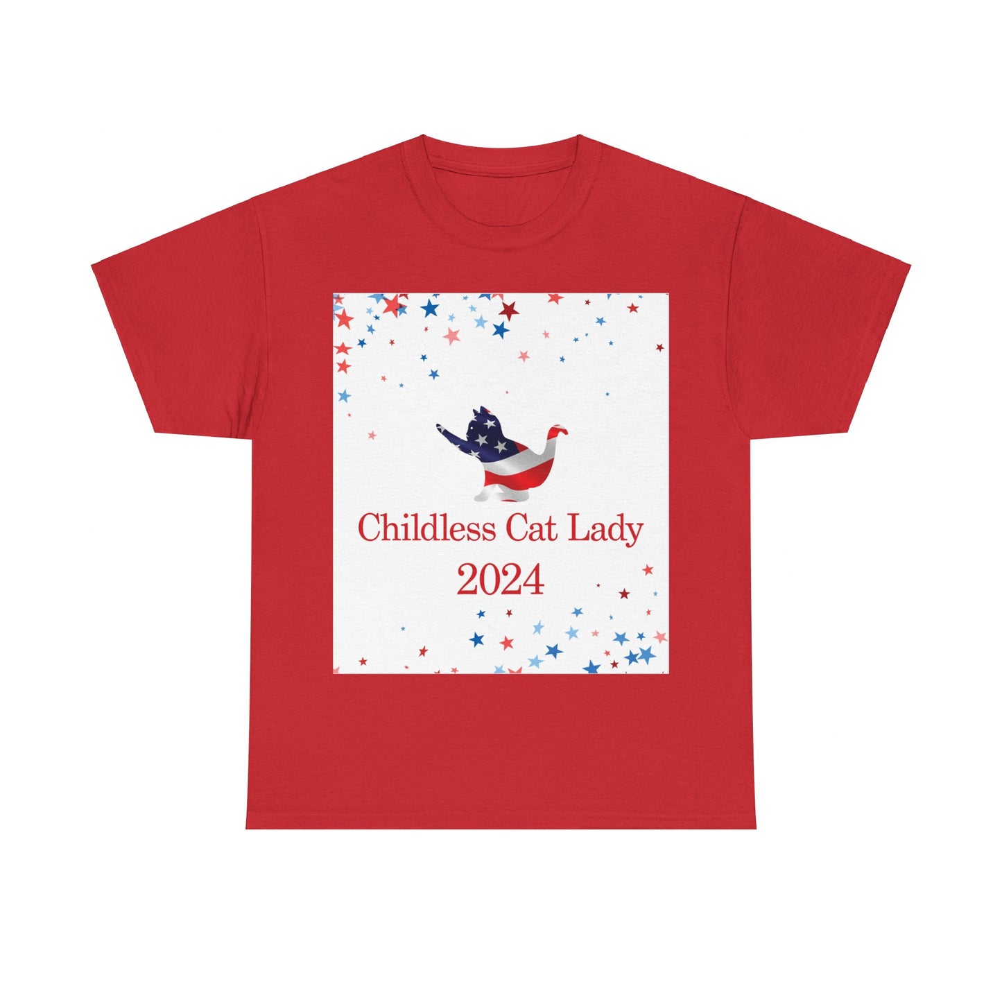 Red Childless Cat Lady 2024 US Election Heavy Cotton Tee