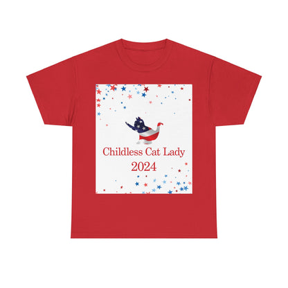 Red Childless Cat Lady 2024 US Election Heavy Cotton Tee