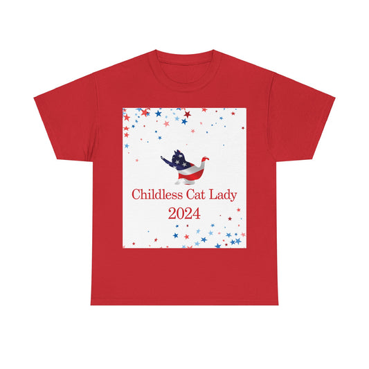 Red Childless Cat Lady 2024 US Election Heavy Cotton Tee