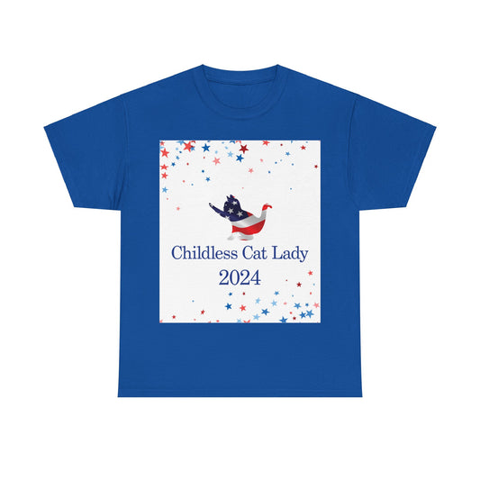 Blue Childless Cat Lady 2024 US Election Heavy Cotton Tee