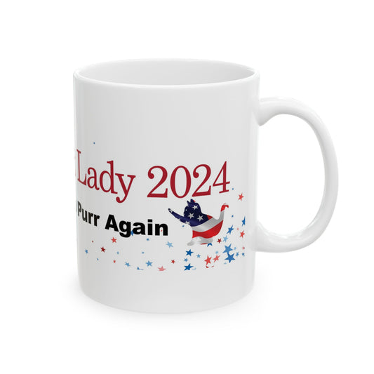 Red Childless Cat Lady Make America Purr Again Stars Ceramic Mug