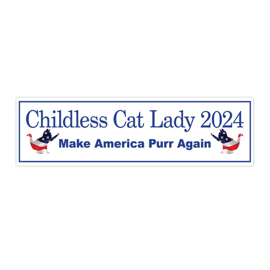 Blue Childless Cat Lady 2024 US Election Make America Purr Again Bumper Sticker