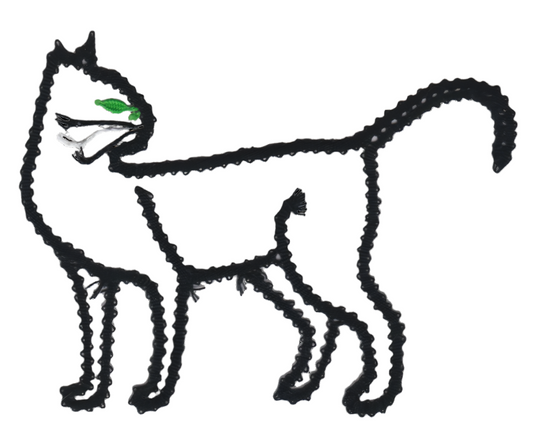 Black Cat with Green Eyes and One White Wisker Bobbin Lace